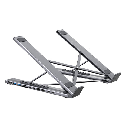 Mukiya USB-C Laptop Docking Station Stand Plus - 11-in-1 Massive Hub and Ergonomic Stand